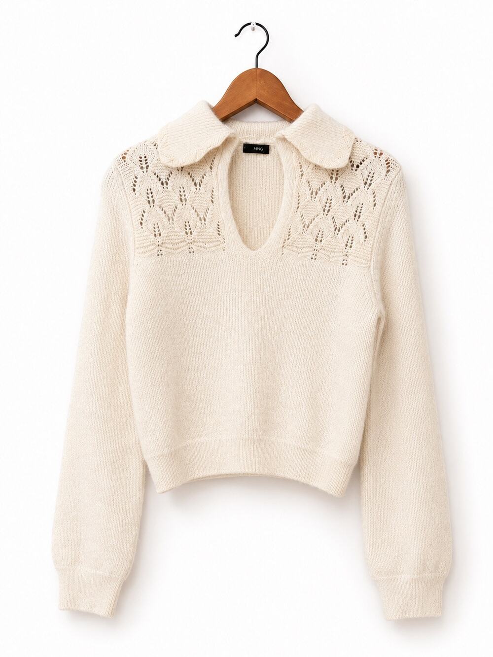 MNG Mango Women’s Medium Cream Open Knit Sweater Long Sleeve Preppy Size M